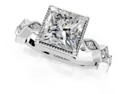 Milgrain Bezel Engagement Ring Setting for Princess Cut Center with Marquise Stations and Bezel Head in Sterling Silver