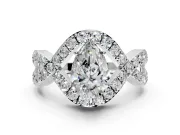 Halo Engagement Ring Setting for Pear-Shaped Center with Pave Infinity Twist Band and Prong Head in Sterling Silver
