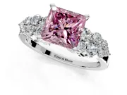 Cluster Engagement Ring Setting for Fancy Pink Princess Cut Center with 2-Row Shoulder Clusters and Prong Head in White Gold