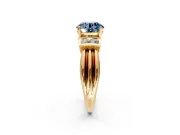 Solitaire Engagement Ring Setting for Fancy Blue Round Cut Center with Grooved Bar Accent Band and Prong Head in Yellow Gold