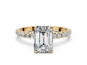Solitaire Engagement Ring Setting for Emerald Cut Center with Micro Pave Band and Prong Head in Yellow Gold