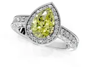 Milgrain Halo Engagement Ring Setting for Fancy Yellow Pear-Shaped Center with Wide Pave Band and Prong Head in Platinum
