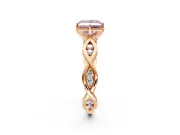Solitaire Engagement Ring Setting for Fancy Pink Princess Cut Center with Accented Twist Band and Leaf Prong Head in Rose Gold