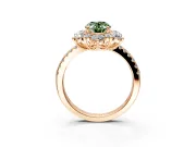Floral Halo Engagement Ring Setting for Fancy Green Oval Center with Pave Accents and Prong Head in Rose Gold