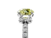 Paired Accent Engagement Ring Setting for Fancy Yellow Round Cut Center with Pave Band and Prong Head in Platinum