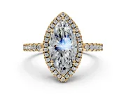Accent Halo Engagement Ring Setting for Marquise Center with Full-Length Pave Band and Prong Head in Yellow Gold