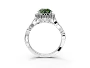 Halo Engagement Ring Setting for Fancy Green Round Cut Center with Leaf Motif Split Shank and Prong Head in Platinum