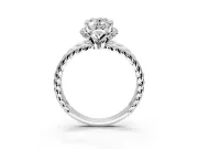 Halo Engagement Ring Setting for Oval Center with Rope Twist Split Shank and Prong Head in Platinum
