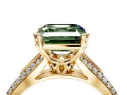 Solitaire Engagement Ring Setting for Fancy Green Asscher Cut Center with Pave Rail Split Shank and Prong Head in Yellow Gold
