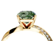 Side Accent Engagement Ring Setting for Fancy Green Cushion Cut Center with Accent Shoulders and Prong Head in Yellow Gold