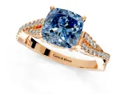 Solitaire Engagement Ring Setting for Fancy Blue Cushion Cut Center with Twisted Pave Split Shank and Prong Head in Rose Gold