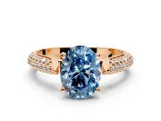 Solitaire Engagement Ring Setting for Fancy Blue Oval Center with Multi-Row Accents and Prong Head in Rose Gold
