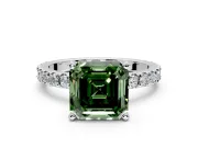 Solitaire Engagement Ring Setting for Fancy Green Asscher Cut Center with Fine Pave Band and Claw Prong Head in Platinum