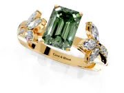 Floral Engagement Ring Setting for Fancy Green Emerald Cut Center with Trailing Marquise Accents and Prong Head in Yellow Gold