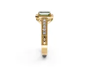 Milgrain Halo Engagement Ring Setting for Fancy Green Asscher Cut Center with Pave Band and Prong Head in Yellow Gold
