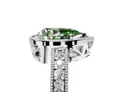 Milgrain Halo Engagement Ring Setting for Fancy Green Pear-Shaped Center with Wide Pave Band and Prong Head in Sterling Silver