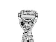 Solitaire Engagement Ring Setting for Asscher Cut Center with Narrow Twist Pave Band and Prong Head in Sterling Silver