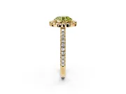 Pave Halo Engagement Ring Setting for Fancy Yellow Round Cut Center with Single Row Pave Band and Prong Head in Yellow Gold