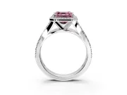 Halo Engagement Ring Setting for Fancy Pink Asscher Cut Center with Narrow Pave Split Shank and Prong Head in Platinum
