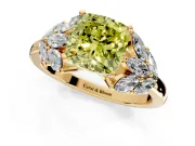 Leaf Cluster Engagement Ring Setting for Fancy Yellow Cushion Cut Center with Marquise Accents and Prong Head in Yellow Gold