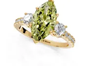 3 Stone Engagement Ring Setting for Fancy Yellow Marquise Center with Round Cut Side Accents and Prong Head in Yellow Gold