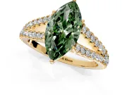 Solitaire Engagement Ring Setting for Fancy Green Marquise Center with Pave Split Shank and Prong Head in Yellow Gold