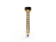 Solitaire Engagement Ring Setting for Fancy Black Cushion Cut Center with Engraved Pave Band and Prong Head in Yellow Gold