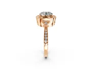 Halo Engagement Ring Setting for Round Cut Center with Milgrain Rim, Pave Band and Prong Head in Rose Gold
