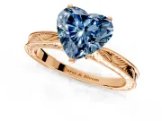 Solitaire Engagement Ring Setting for Fancy Blue Heart-Shaped Center with Engraved Milgrain Band and Prong Head in Rose Gold