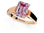 Solitaire Engagement Ring Setting for Fancy Pink Emerald Cut Center with Tapered Split Shoulders and Prong Head in Rose Gold