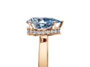 Hidden Halo Engagement Ring Setting for Fancy Blue Pear-Shaped Center with Wide Flat Plain Band and Prong Head in Rose Gold