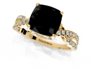 Solitaire Engagement Ring Setting for Fancy Black Cushion Cut Center with Narrow Twist Pave Band and Prong Head in Yellow Gold