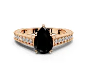 Solitaire Engagement Ring Setting for Fancy Black Pear-Shaped Center with Engraved Pave Band and Prong Head in Rose Gold