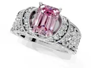 Pave Engagement Ring Setting for Fancy Pink Emerald Cut Center with Curved Accent Rows, Openwork and Prong Head in Platinum