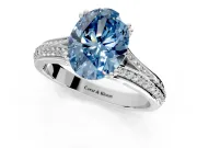 Solitaire Engagement Ring Setting for Fancy Blue Oval Center with Pave Rail Split Shank and Prong Head in Sterling Silver