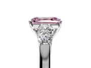 5 Stone Engagement Ring Setting for Fancy Pink Emerald Cut Center with Equal Close-Set Accents and Prong Head in Platinum