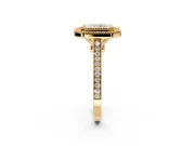 Halo Engagement Ring Setting for Radiant Cut Center with Milgrain Frame, Pave Band and Prong Head in Yellow Gold