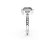 Halo Engagement Ring Setting for Fancy Green Radiant Cut Center with Milgrain Rim, Pave Band and Prong Head in Sterling Silver