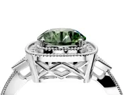 Halo Engagement Ring Setting for Fancy Green Round Cut Center with Milgrain Rim, Pave Band and Prong Head in Sterling Silver