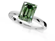 Solitaire Engagement Ring Setting for Fancy Green Emerald Cut Center with Thin Rounded Plain Band and Prong Head in Sterling Silver