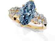 Cluster Engagement Ring Setting for Fancy Blue Marquise Center with 2-Row Shoulder Clusters and Prong Head in Yellow Gold