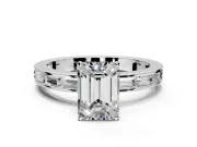 Solitaire Engagement Ring Setting for Emerald Cut Center with Channel Baguette Band and Prong Head in Platinum