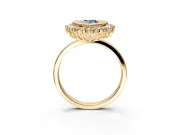Halo Engagement Ring Setting for Fancy Blue Pear-Shaped Center with Milgrain Bezel Rim, Plain Band and Prong Head in Yellow Gold