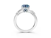 Bar-Set Engagement Ring Setting for Fancy Blue Round Cut Center with Tapered Baguette Accents and Prong Head in White Gold