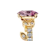 Leaf Motif Engagement Ring Setting for Fancy Pink Oval Center with Pave Band and Prong Head in Yellow Gold