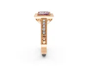 Milgrain Halo Engagement Ring Setting for Fancy Pink Princess Cut Center with Pave Band and Prong Head in Rose Gold