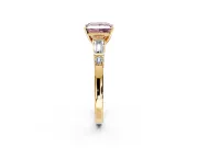 Bar-Set Engagement Ring Setting for Fancy Pink Princess Cut Center with Tapered Baguette Accents and Prong Head in Yellow Gold
