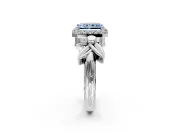 Halo Engagement Ring Setting for Fancy Blue Radiant Cut Center with Floral Band and Prong Head in White Gold