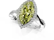 Halo Engagement Ring Setting for Fancy Yellow Marquise Center with Twist Band and Prong Head in Sterling Silver