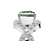 Halo Engagement Ring Setting for Fancy Green Princess Cut Center with Pave Infinity Twist Band and Prong Head in Sterling Silver
